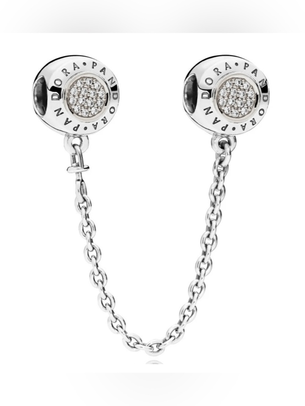 Pandora Signature Logo Pavé Safety Chain Screw-on Charm Retired | 925 Silver, Cz
